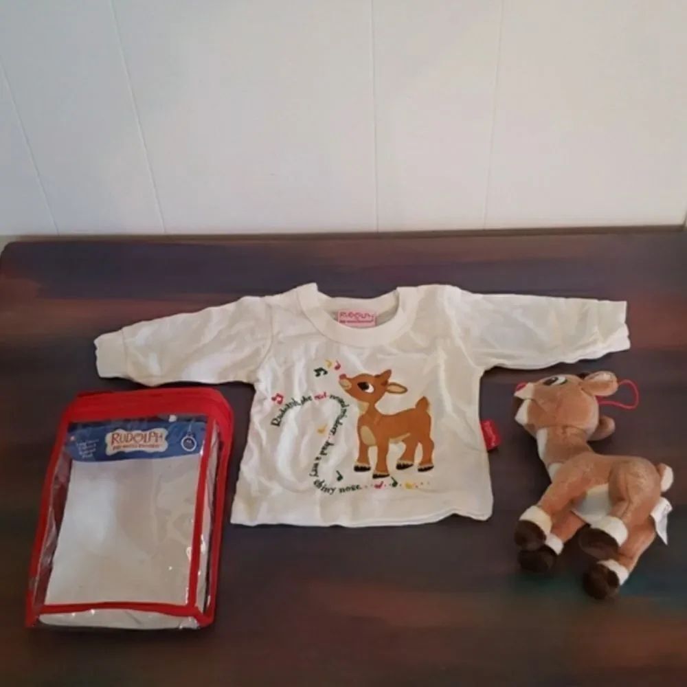 NWT Infant Rudolph the Red Nosed Reindeer T-Shirt & Plush Gift Set Sz 3-6 Mos